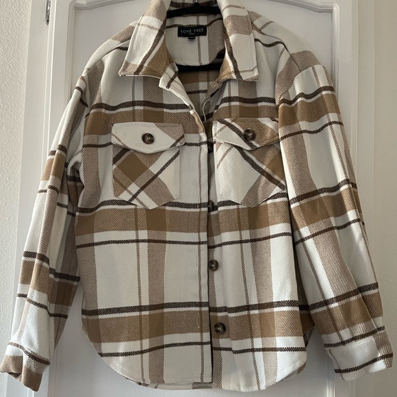 Love Tree Jackets & Blazers - Love Tree Checkered Utility Jacket - Brown and Cream